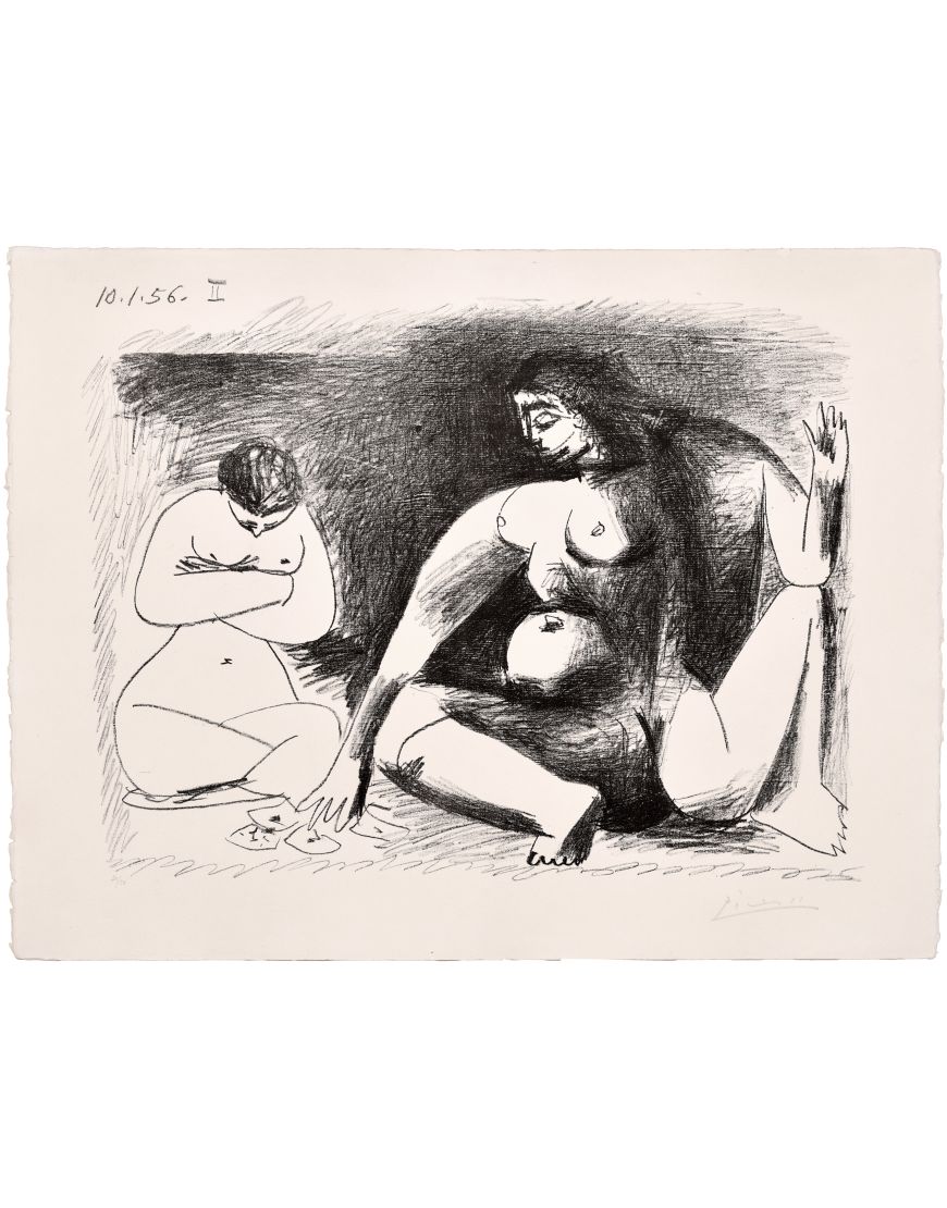 Two crouching women