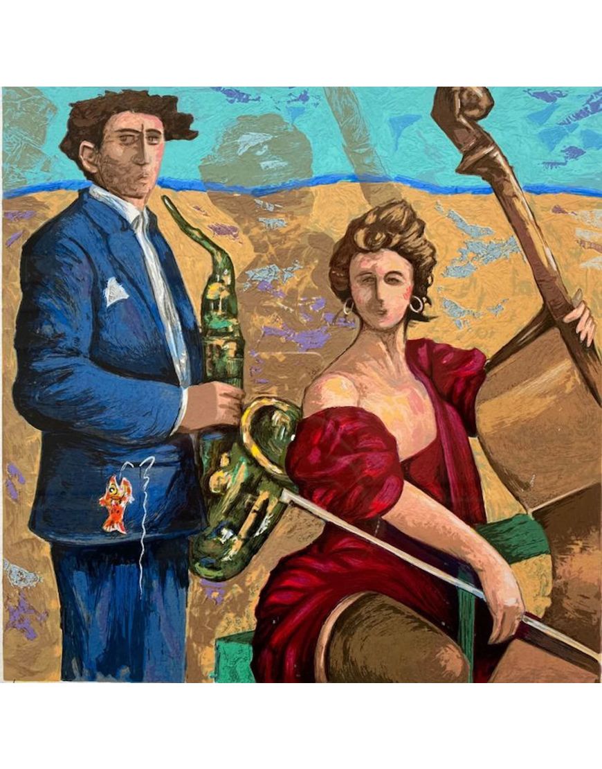 Woman with Cello and Man with Sax