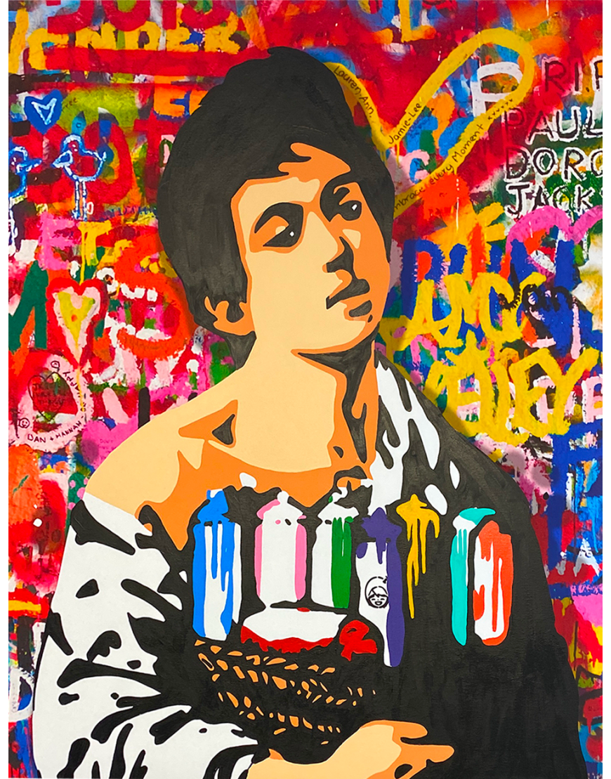 Boy with a basket of Spraycans Graffiti Tag