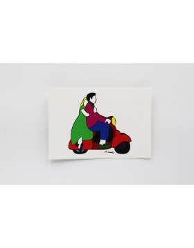 Cartolina - Marco Lodola Coppia in Vespa