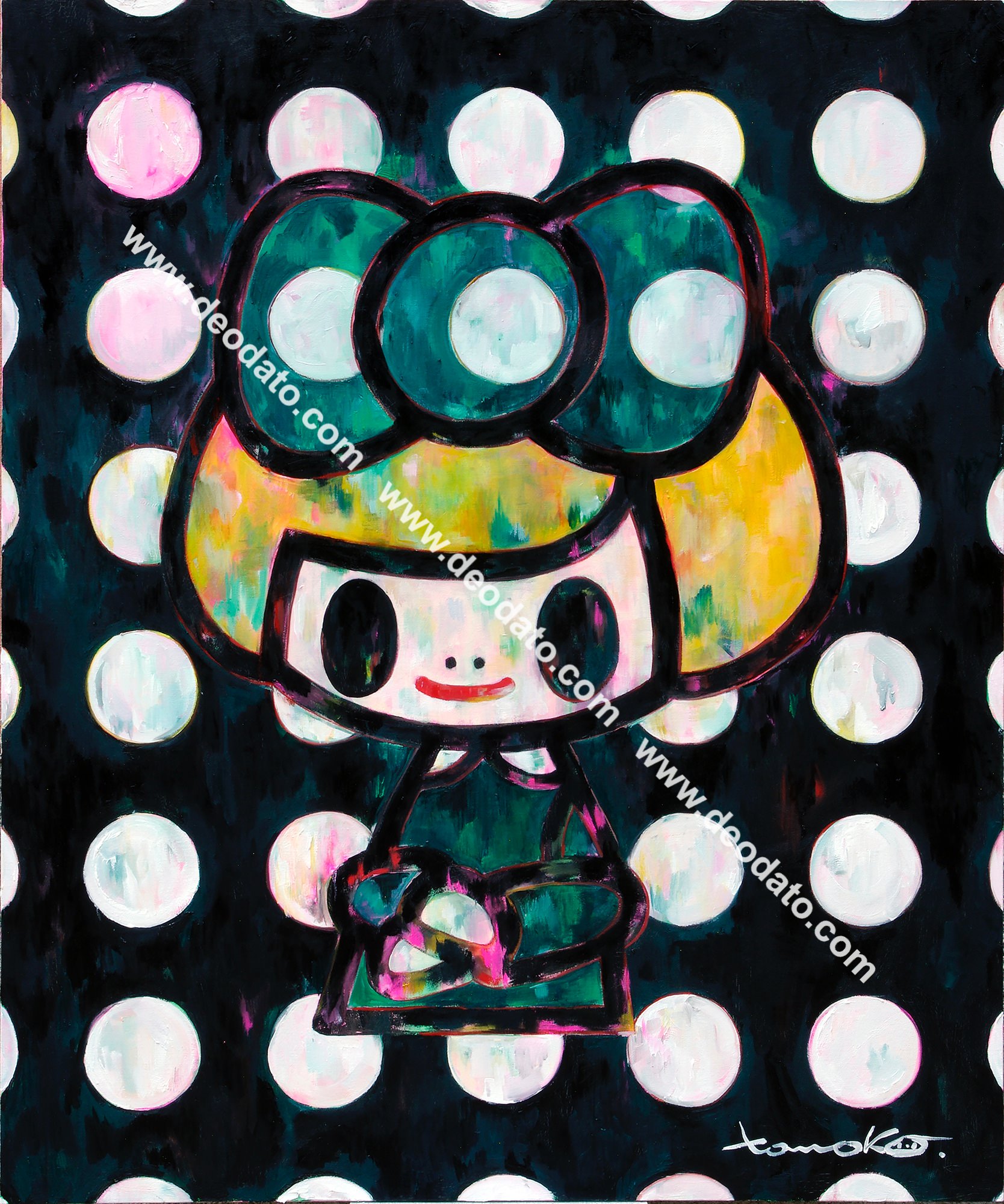 Gioconda green ribbon black dotts