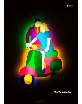 Marco Lodola Coppia in Vespa - Poster