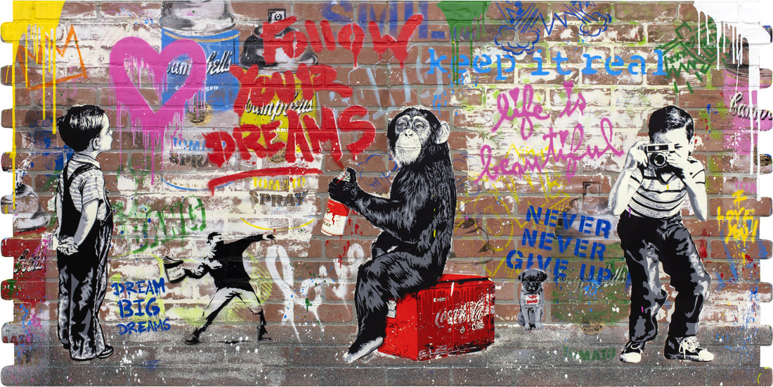 Mr. Brainwash - Pop Wall - Unique Work - 2023 - Mixed media on Brick Panel - 122x245 cm