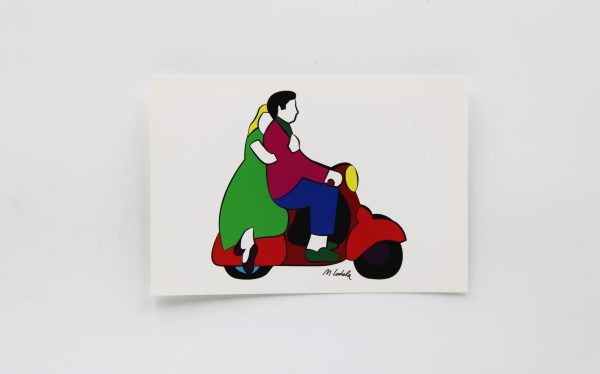 Cartolina - Marco Lodola Coppia in Vespa