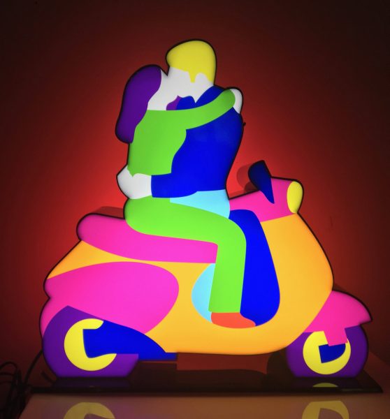 Vespa e Innamorati (Light sculpture)
