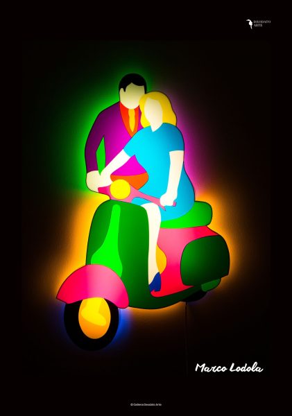 Marco Lodola Coppia in Vespa - Poster