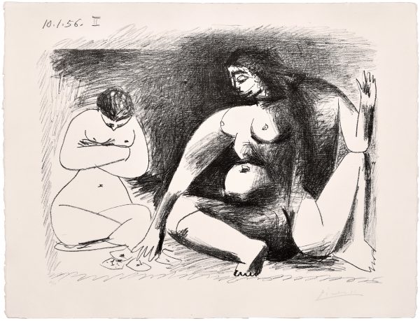 Two crouching women