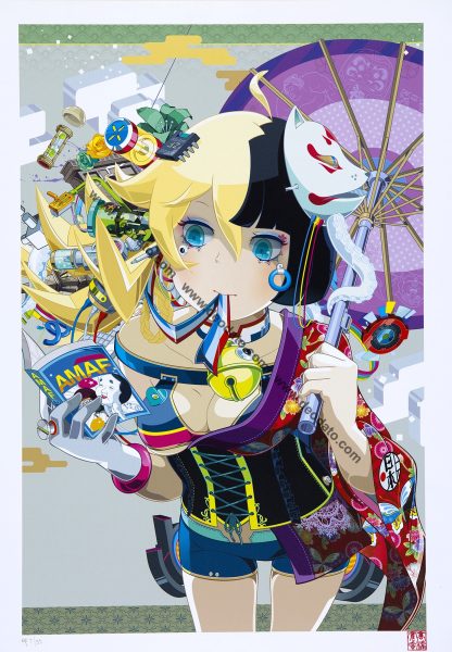 Kawaii girl with kitsune mask