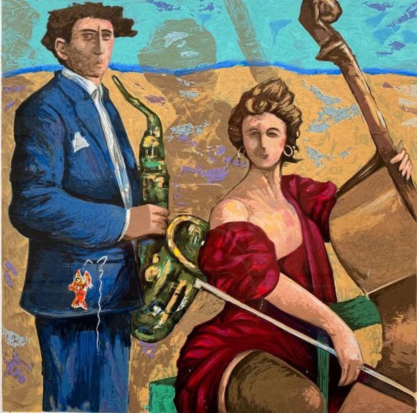 Woman with Cello and Man with Sax
