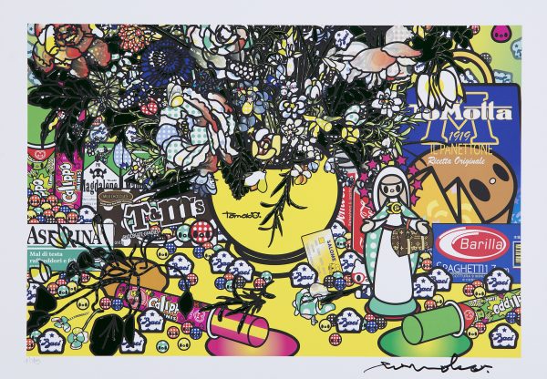 Detail 2 of Flowers 2 after Jan Brueghel elder with Aspirina, Barilla, Baci, Calippo, Cola, Louis Vuitton, Motta, Tm, Visa and Maddonna