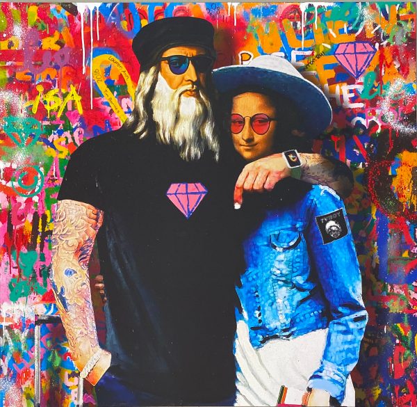 Leo and Lisa on the wall graffiti colors